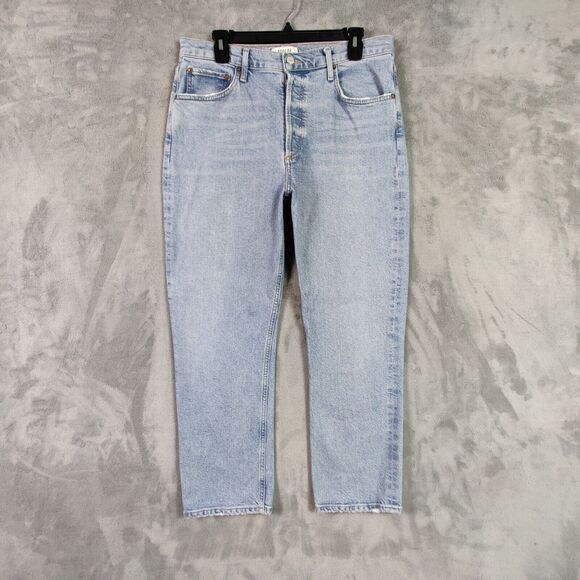 Agolde Denim - AGOLDE Jeans Women 31 Blue Riley Straight High Rise Light Denim Stretch Pants